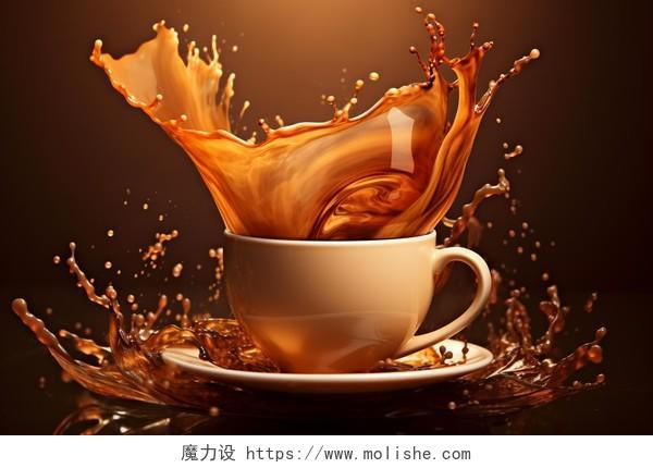 咖啡液体喷溅的咖啡液3DAI插画